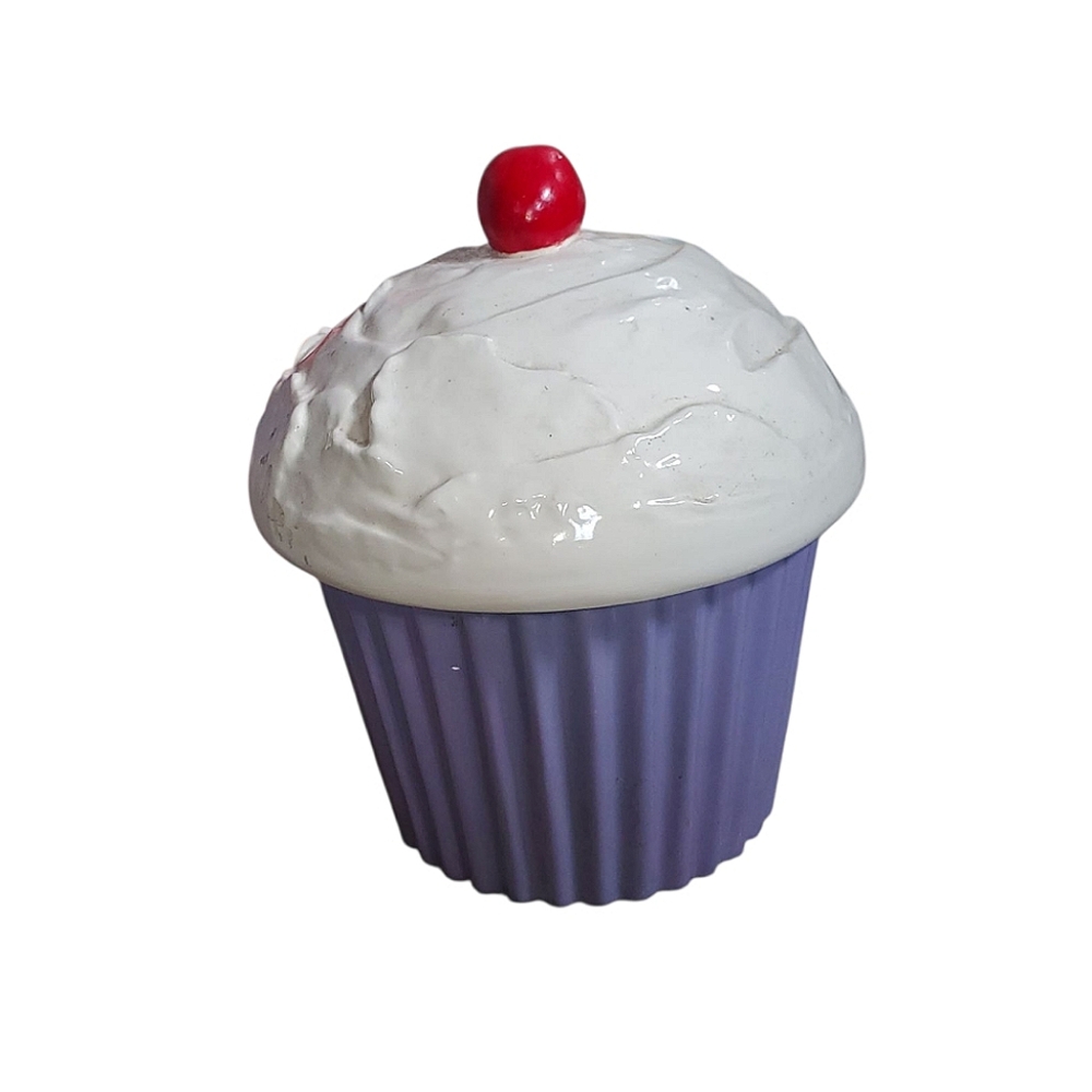 Vintage Purple And White Cupcake Cookie Jar